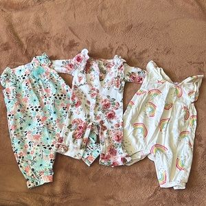 Cute Baby Girl Floral and Rainbows 3 Months & 0-3 Months Romper Lot